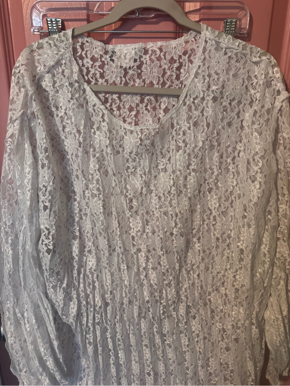 Vintage Lace Overlay Long Sleeve Top - White